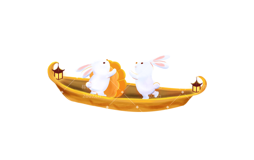 中秋热点贴纸-兔与船