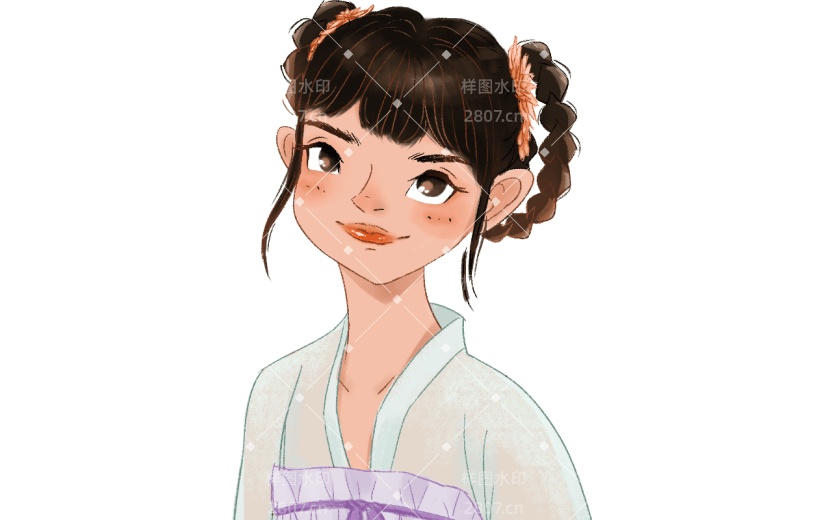 手绘人物插画贴纸-古装女生