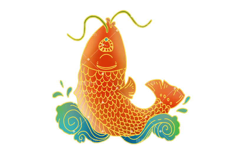 金边中国风氛围向插画-鱼