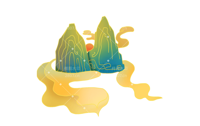 金边中国风氛围向插画-山川