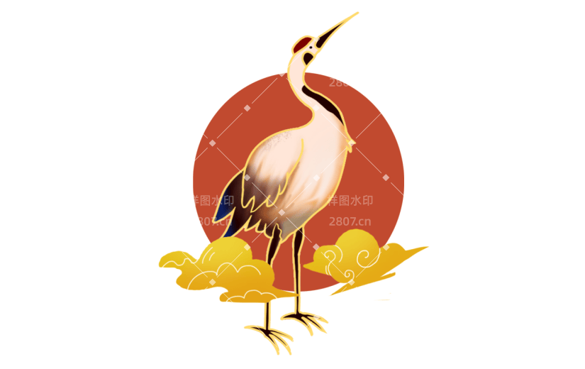 金边中国风氛围向插画-仙鹤