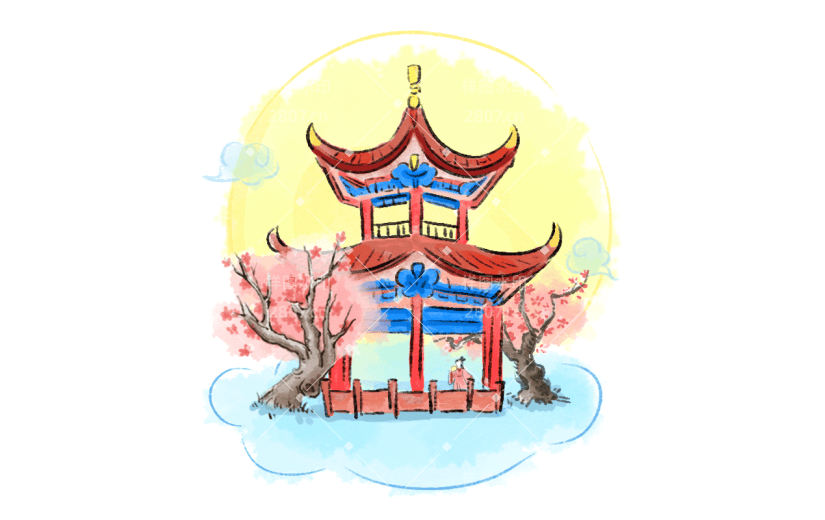 中秋节水墨风贴纸-楼阁