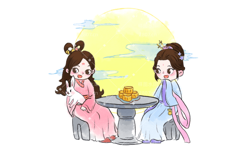 中秋节水墨风贴纸-仙女聚会