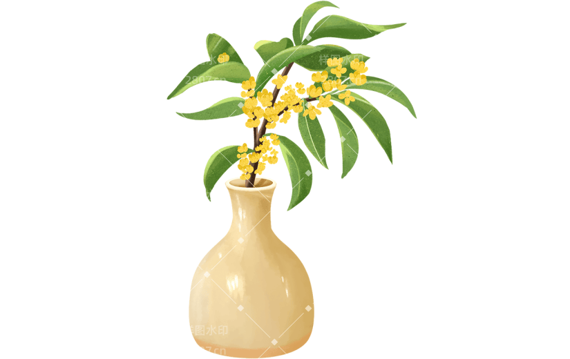 中秋节写实厚涂风插画-瓶子桂花