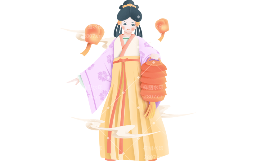 中秋节剪纸中国风仙女人物-拿灯笼