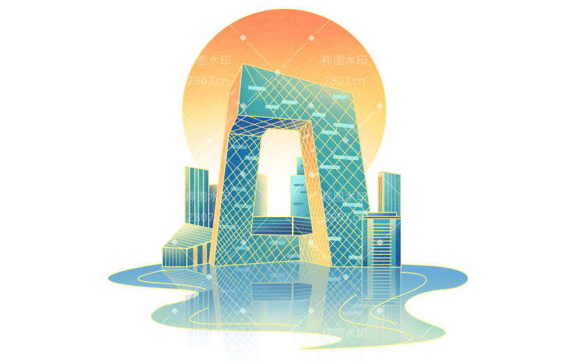 春节中国风传统现代建筑-央视大楼