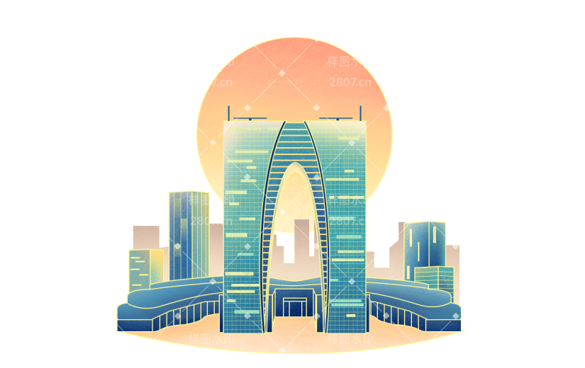 春节中国风传统现代建筑-东方之门