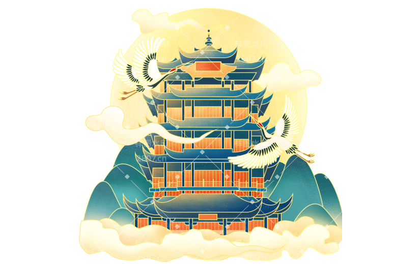 春节中国风传统现代建筑-黄鹤楼