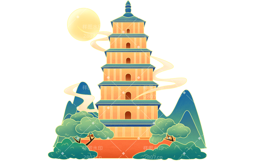 春节中国风传统现代建筑-雷峰塔