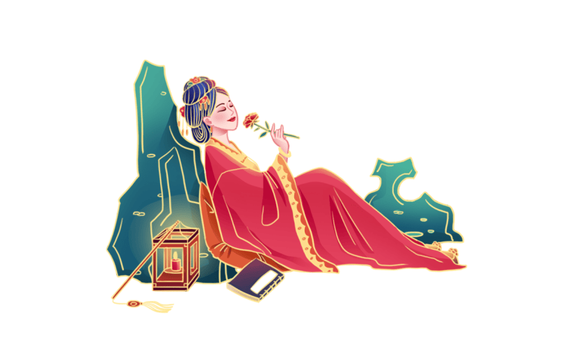 金边中国风人物插画-女人