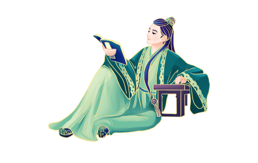 金边中国风人物插画-看书的男人