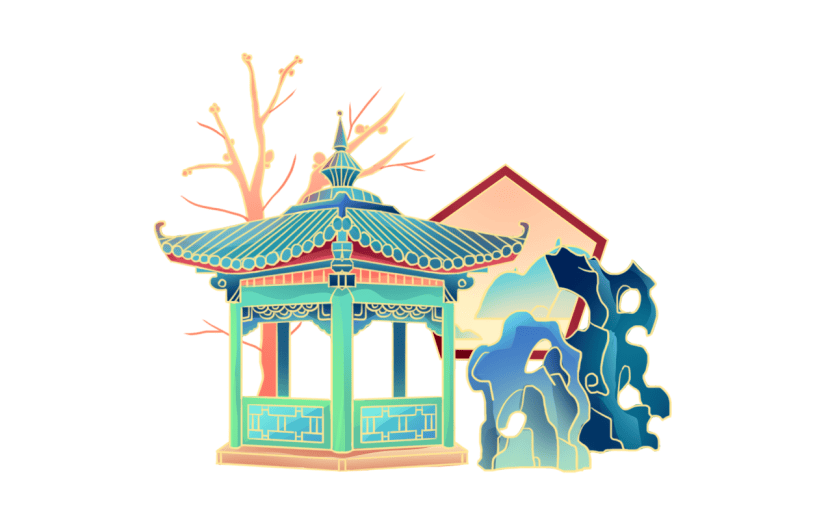 金边中国风插画-亭子