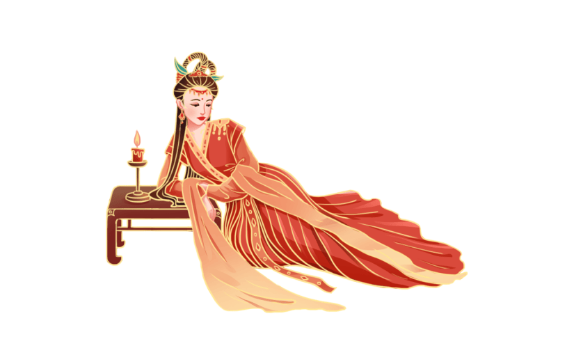 金边中国风人物插画女人