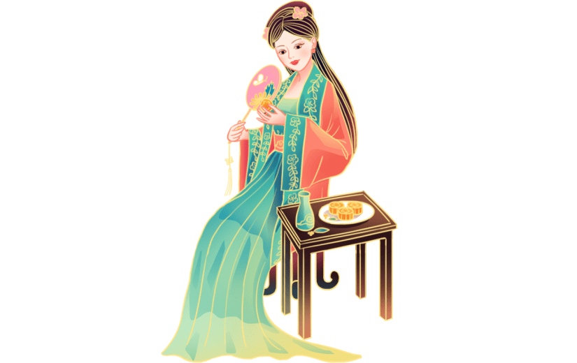 金边中国风人物插画-女人