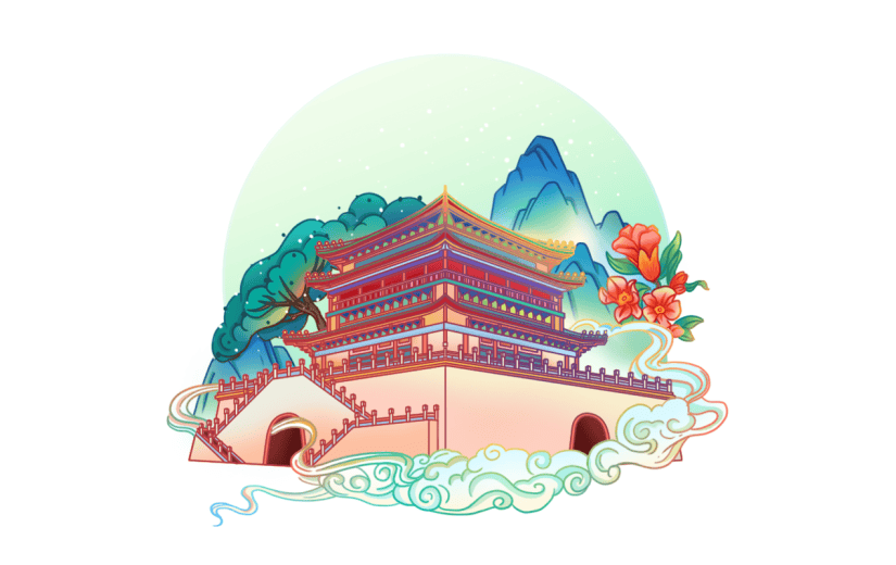春节国庆中国风建筑-安钟鼓楼