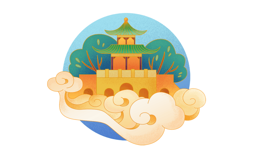 中秋节原创金边中国风-亭台楼阁
