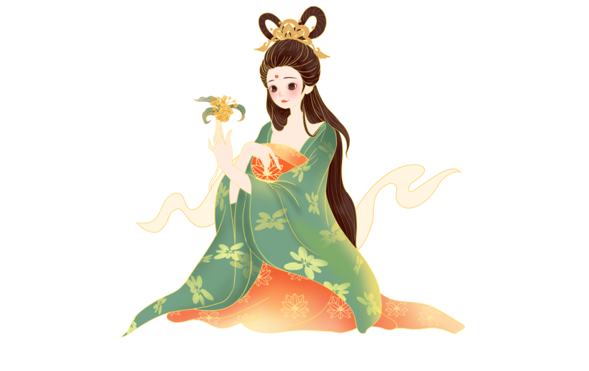 中秋节金边中国风人物插画