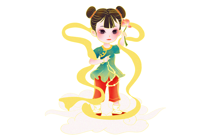 中秋节金边中国风人物插画
