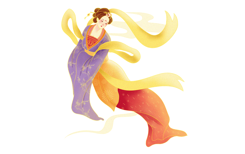 中秋节金边中国风人物插画