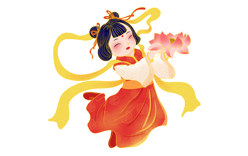 中秋节金边中国风人物插画