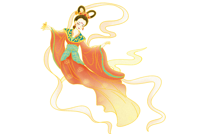 中秋节金边中国风人物插画