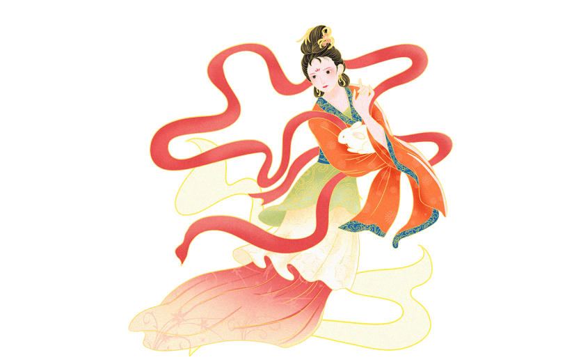 中秋节金边中国风人物插画