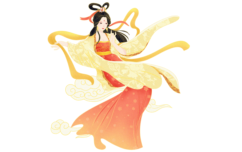 中秋节金边中国风人物插画