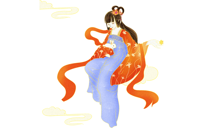 中秋节金边中国风人物插画