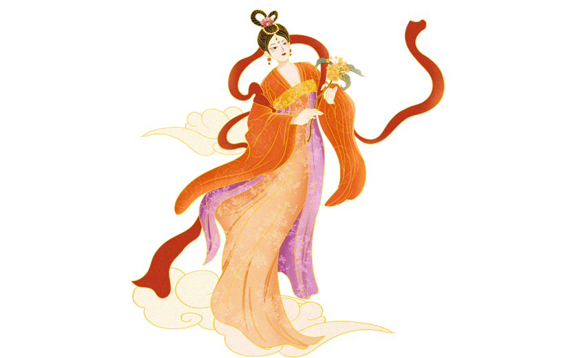 中秋节金边中国风人物插画