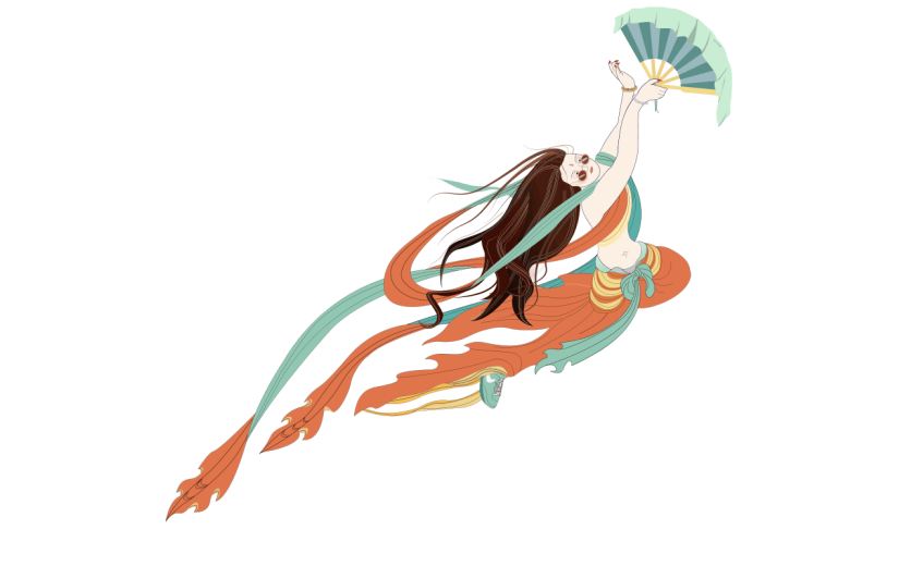 中国风人物插画-女孩跳舞