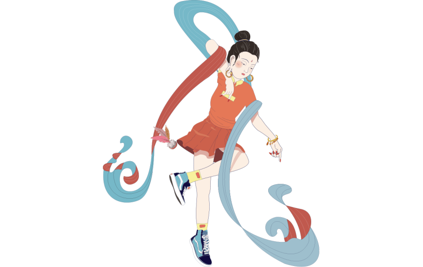 中国风人物插画-女孩跳舞