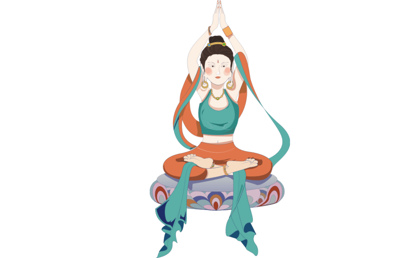 中国风人物插画-女孩打坐