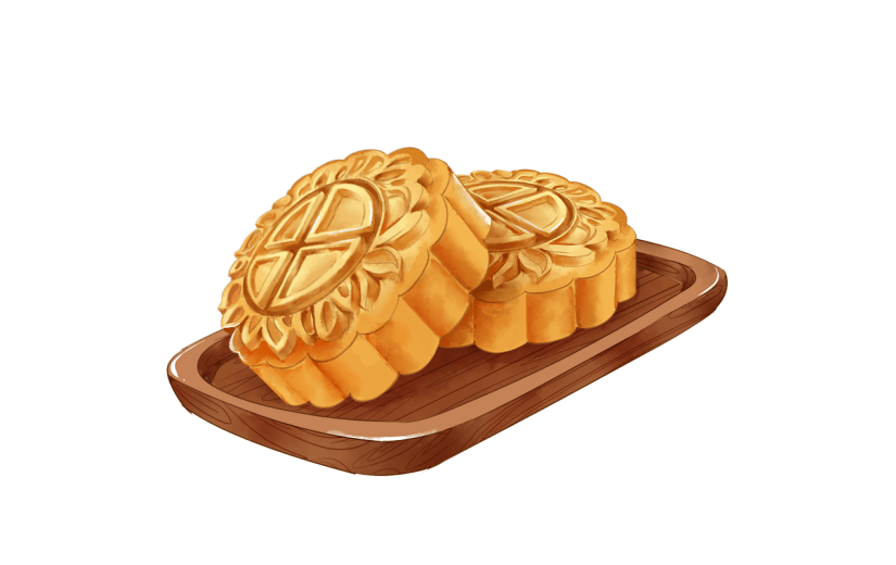 中秋节水彩风中国风插画-月饼