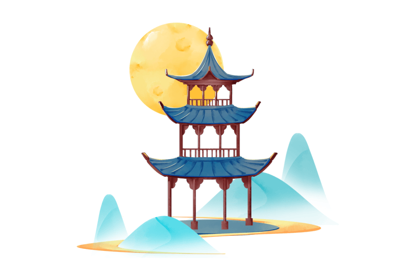 中秋节水彩风中国风插画-亭子