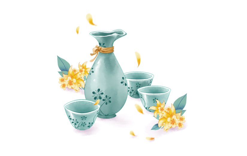 中秋节水彩风中国风插画-桂花酒