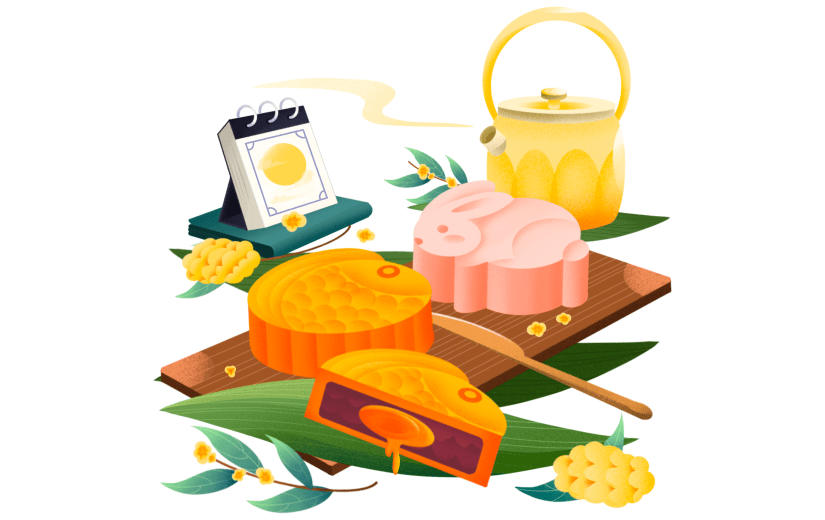 中秋节手绘美食主题插画-月饼