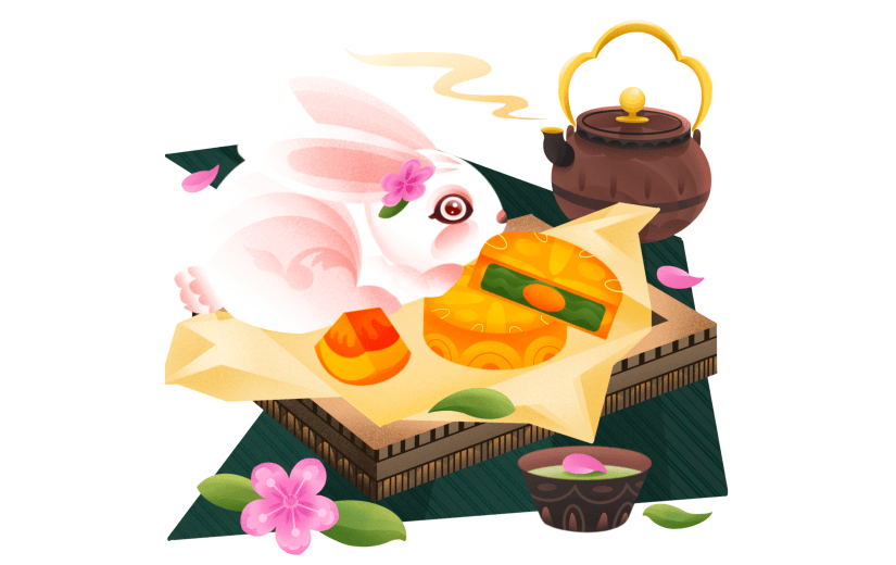 中秋节手绘美食主题插画-月饼