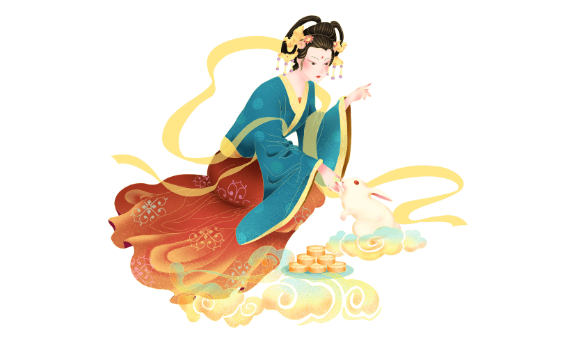 中秋节中国风人物插画-仙女玉兔