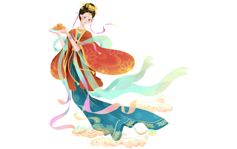 中秋节中国风人物插画-仙女月饼
