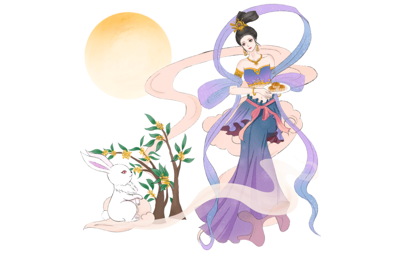 中秋节人物插画-嫦娥玉兔