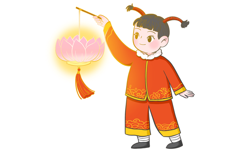 元宵节中国风人物插画-提花灯