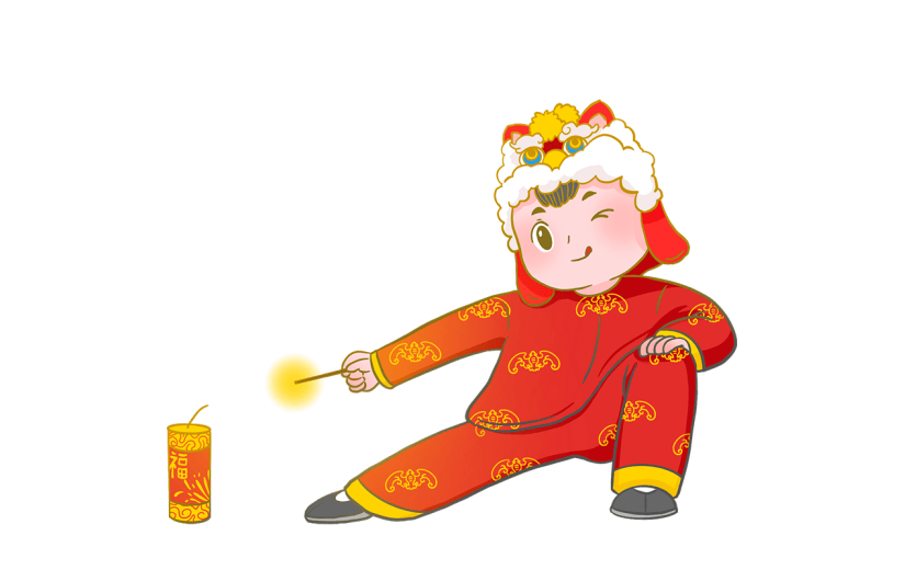 元宵节中国风人物插画-放鞭炮