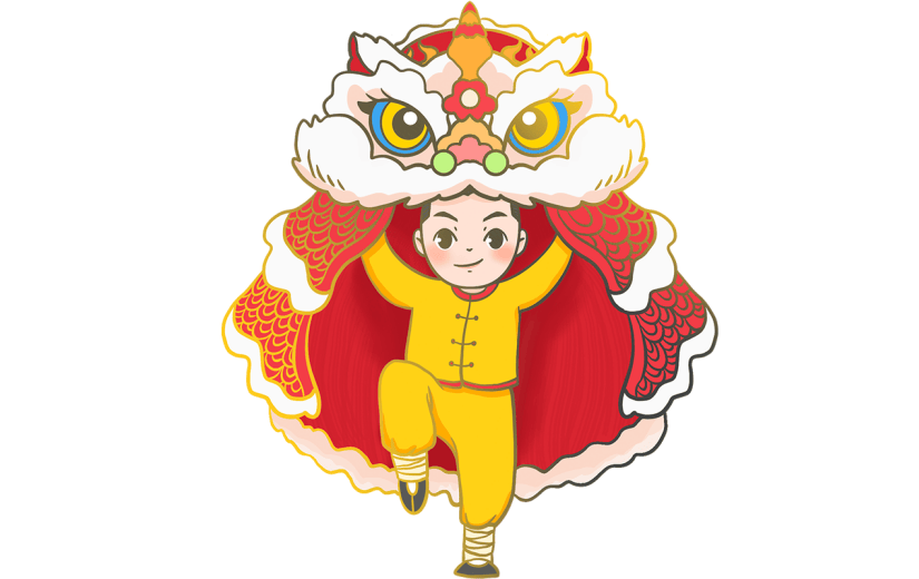 元宵节中国风人物插画-舞狮