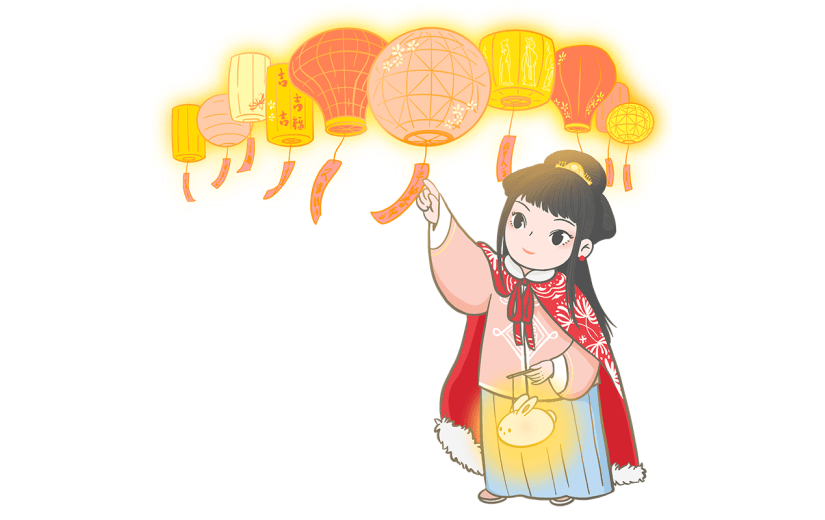 元宵节中国风人物插画-猜灯谜