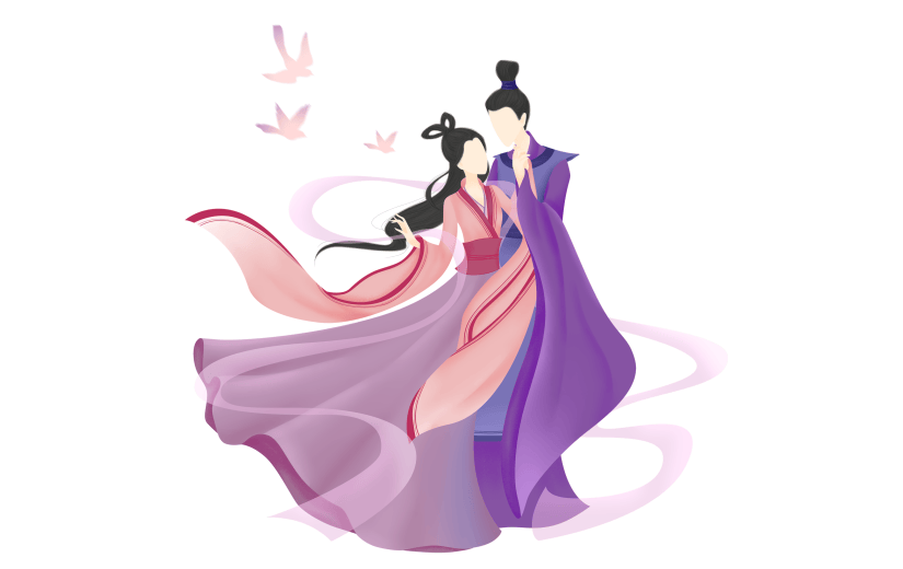情人节中国风人物插画-恋人