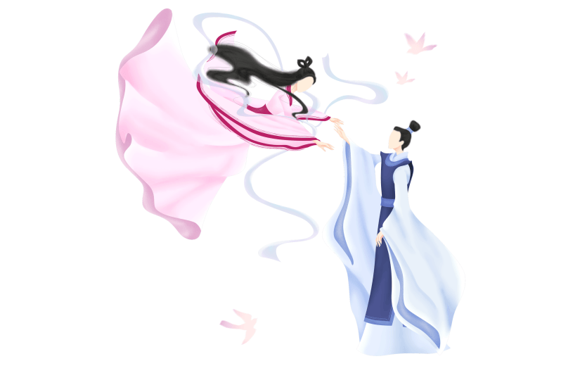情人节中国风人物插画-恋人