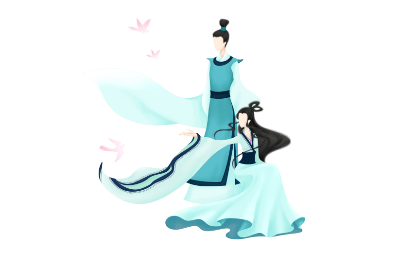 情人节中国风人物插画-恋人