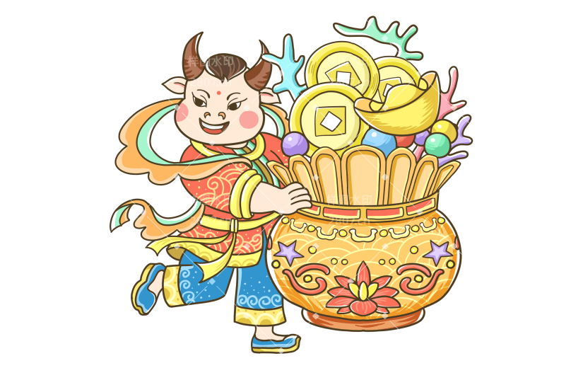 中国风人物插画-牛