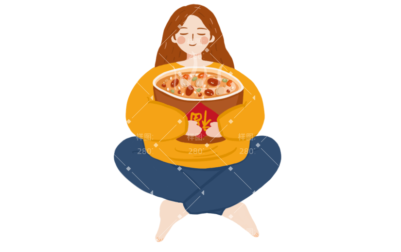 腊八节手绘美食插画系列-女孩抱粥