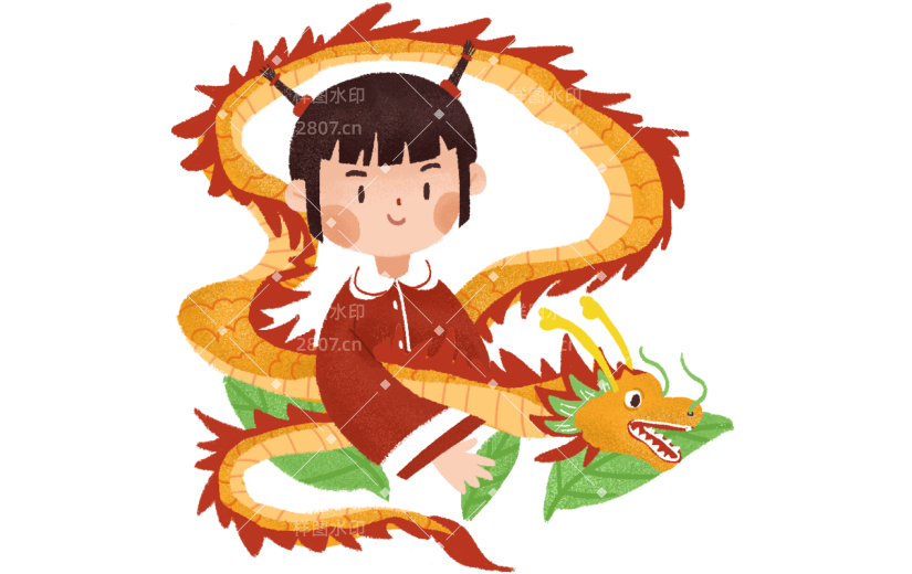 元宵节手绘卡通插画-舞龙